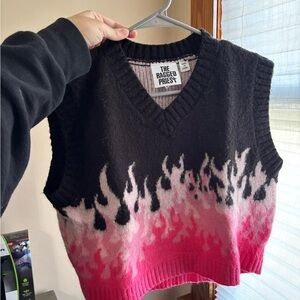 The Ragged Priest Black and Pink Knit Sweater Vest